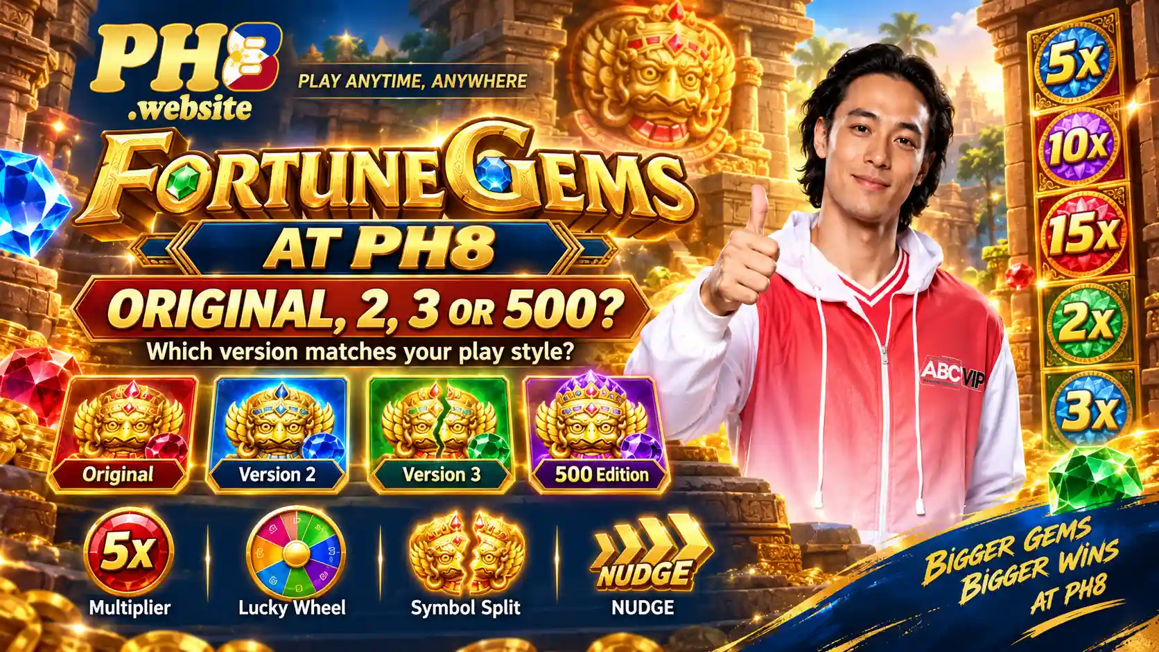 Fortune Gems original, 2, 3 and 500 versions compared at PH8
