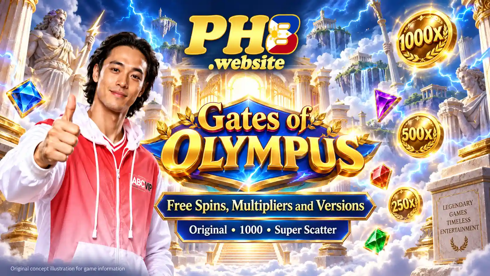 Gates of Olympus game features with Zeus, lightning and multiplier symbols