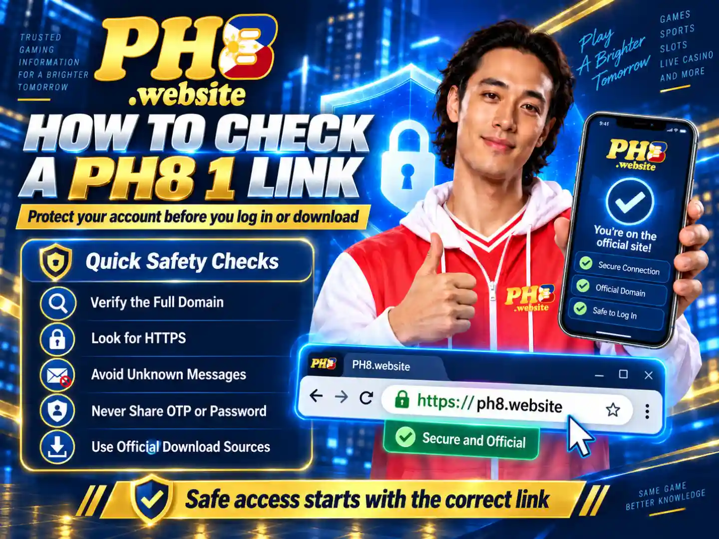 Steps for checking a PH8 1 login link and protecting account details