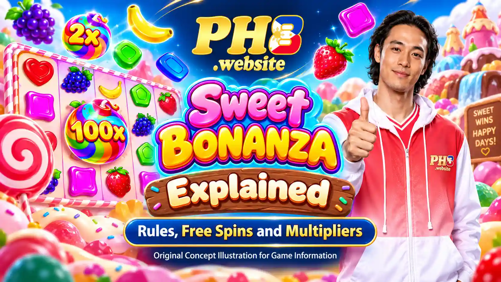 Featured illustration for the Sweet Bonanza rules article